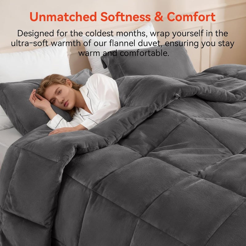 STWIENER Super King Comforter Duvet Insert 120"x98" - Plush Fluffy Heavy Winter Flannel, Extra Large Super King Size Breathable Microfiber with 8 Corner Tabs, All Seasons Warm Bedding (Grey) - Image 3